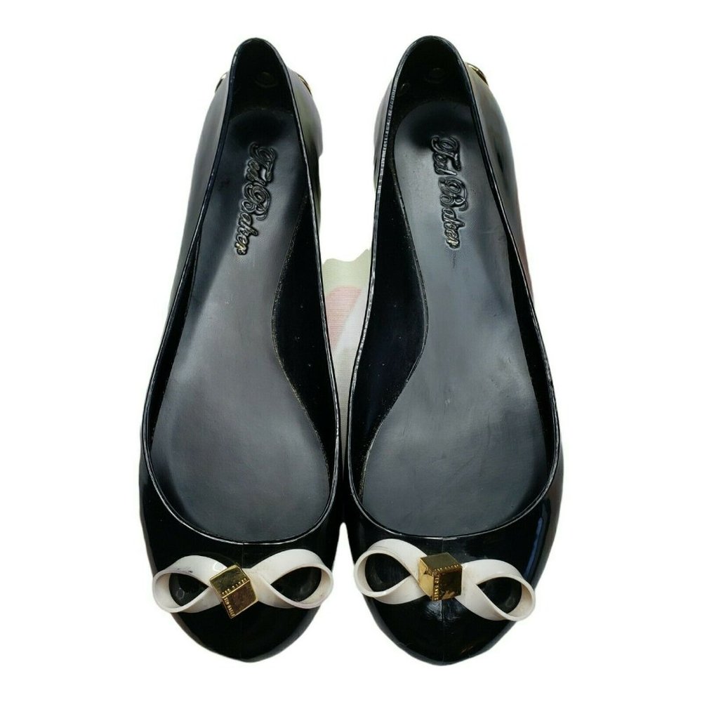 TED BAKER London Black White Bow Jelly Slip Ballet Flats Shoes Women's EU39 US8
